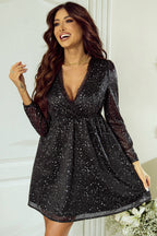 Chic Black Glitter Dress Featuring a Sophisticated Mesh Overlay