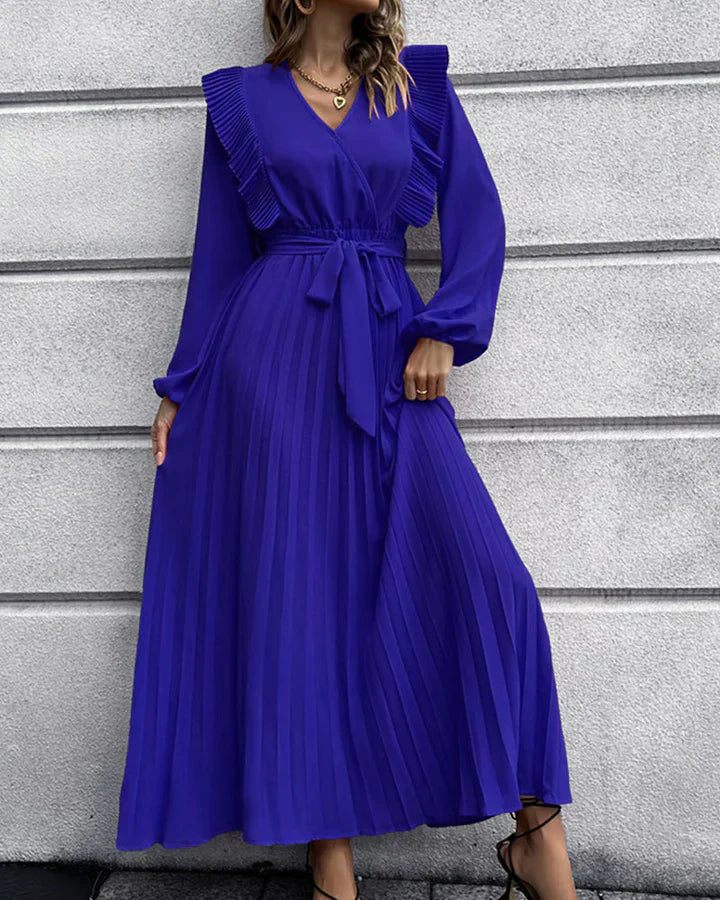 Chic Pleated V-Neck Maxi Dress - Perfect for Any Event