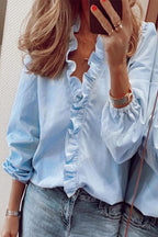 V-Neck Blouse with Ruffled Long Sleeves