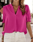 Short Sleeve V-Neck Blouse