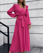 Chic Pleated V-Neck Maxi Dress - Perfect for Any Event