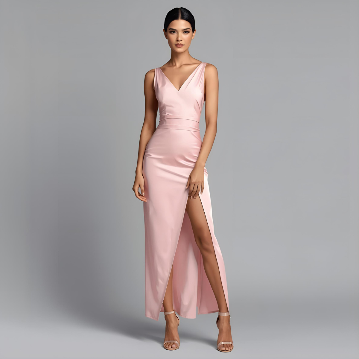 ROSALIAH | Pink Long Elegant Dress with Split Leg