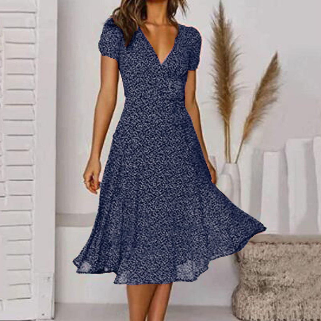 V-Neck A-Line Dress with Flowy Hem