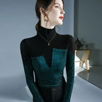Chic Velvet Patchwork Turtleneck Sweater