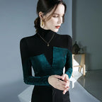 Chic Velvet Patchwork Turtleneck Sweater