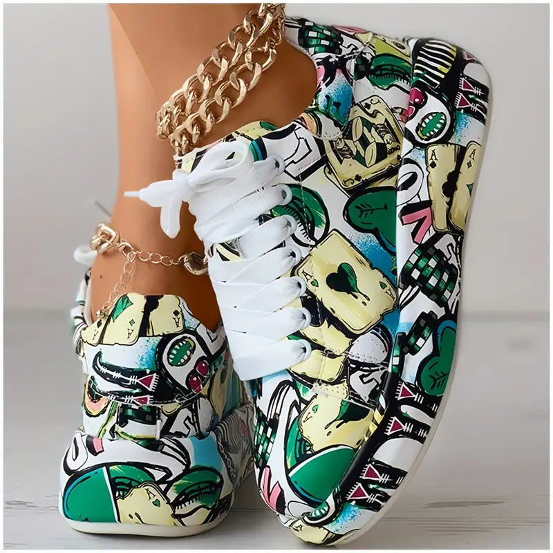 Women's Layered Sneakers with Graffiti Print
