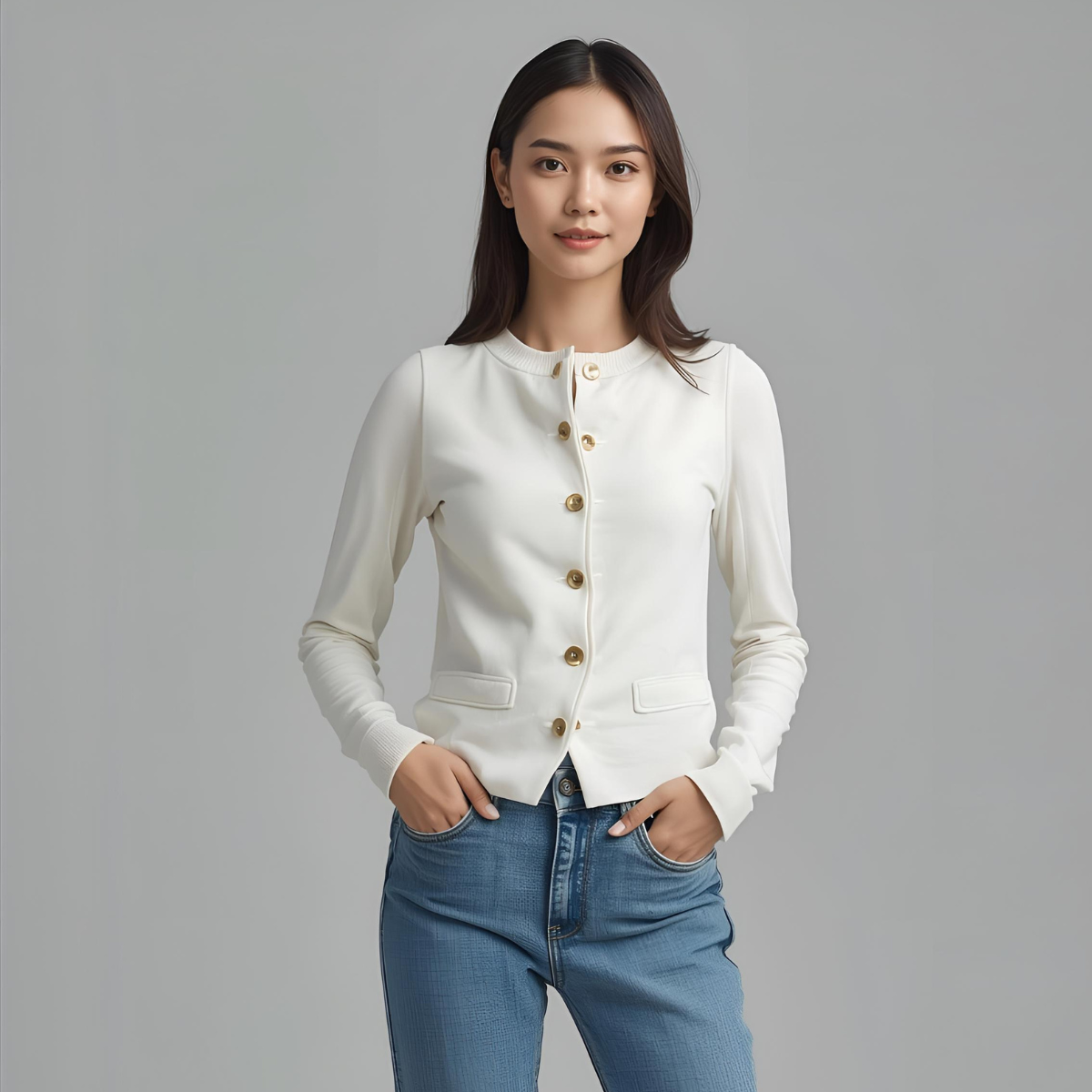 BIANCAEL | Chic White Casual Vest with Gold Button Accents