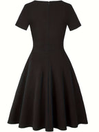 Elegant Blue Dress with Lace Details and Tailored Waist