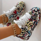 Women's Layered Sneakers with Graffiti Print