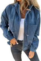 Teal Zip-Up Hooded Jacket with Adjustable Drawstring