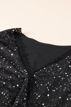Chic Black Glitter Dress Featuring a Sophisticated Mesh Overlay