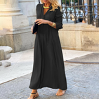 Chic V-Neck Maxi Dress for Summer with Elbow-Length Sleeves