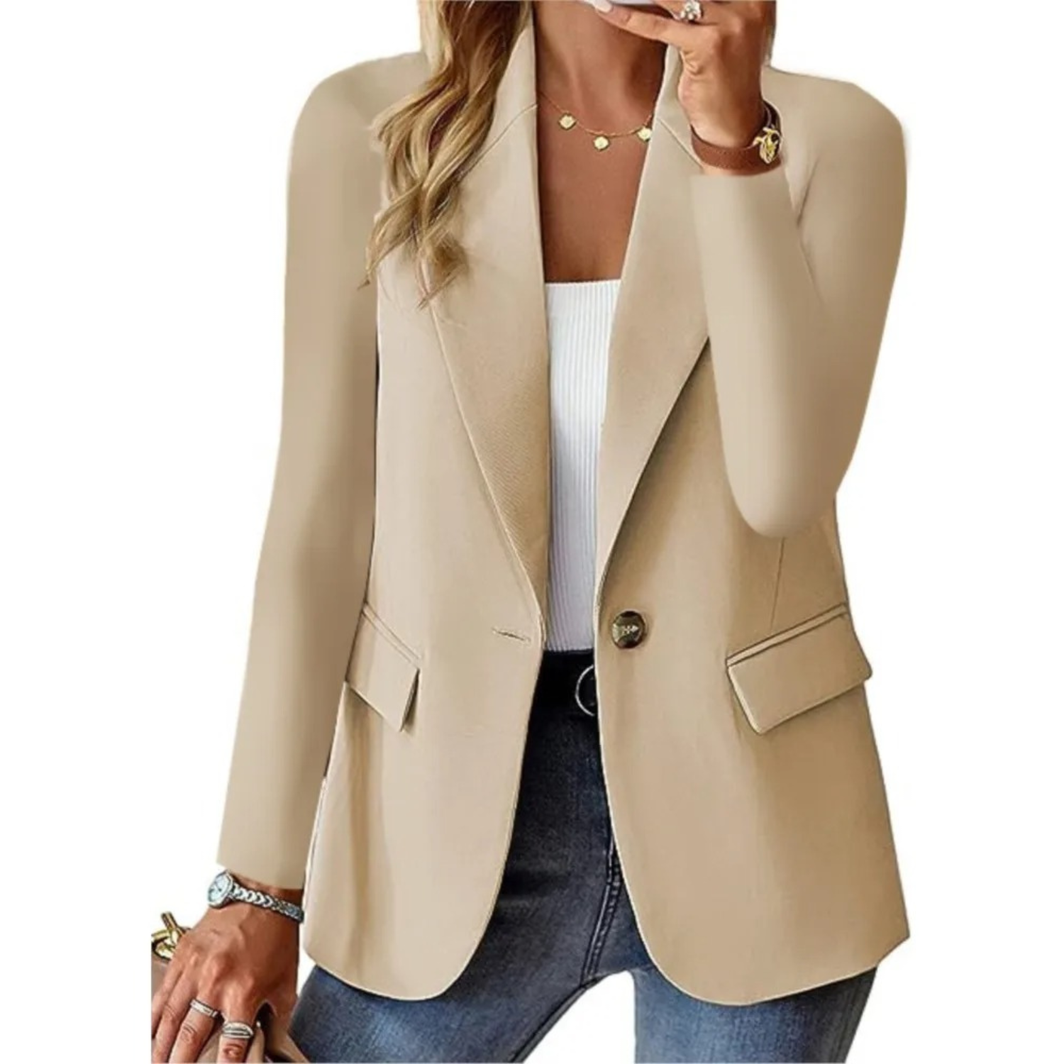 Button-Closure Women's Blazer with Practical Pockets