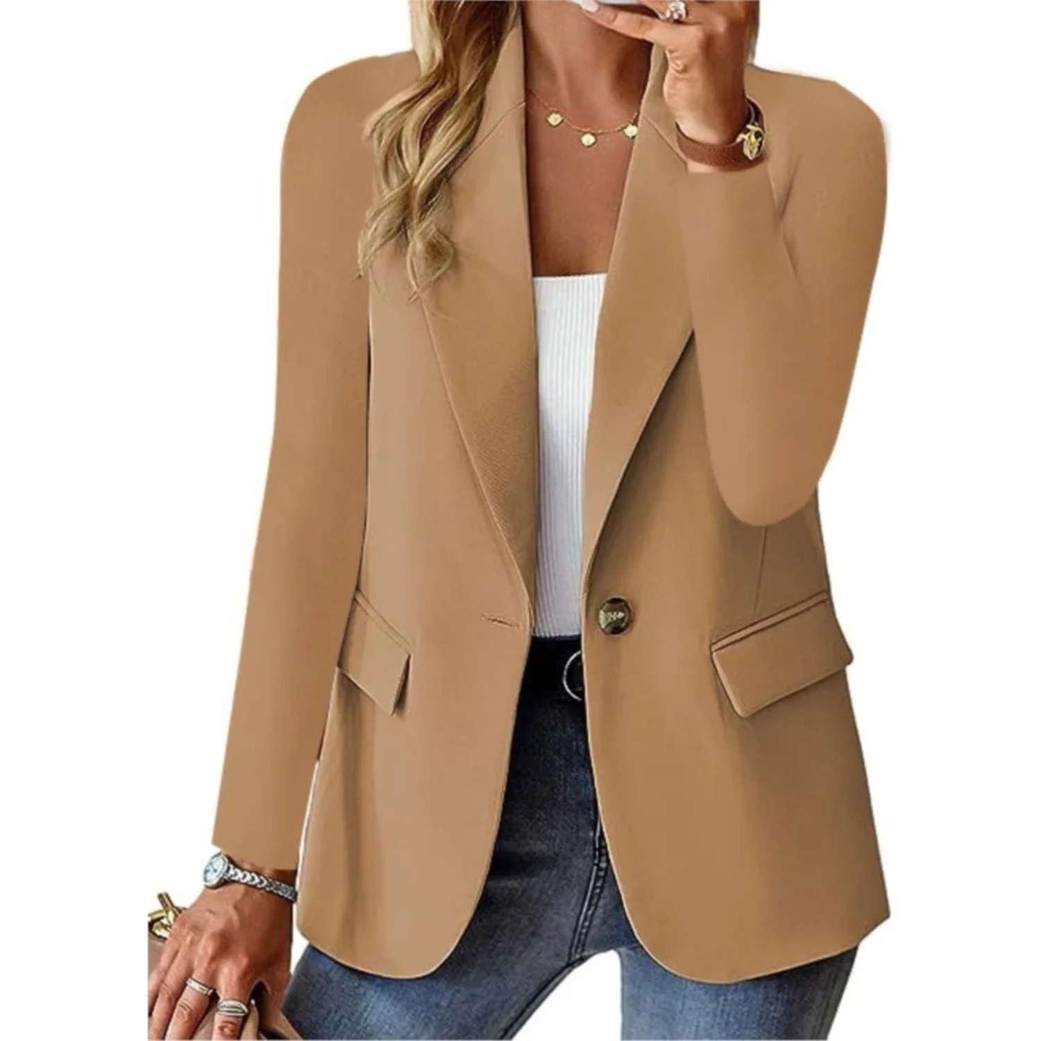 Button-Closure Women's Blazer with Practical Pockets