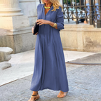 Chic V-Neck Maxi Dress for Summer with Elbow-Length Sleeves