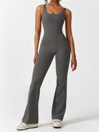 Cut-Out Back Sleeveless Jumpsuit with Flared Legs