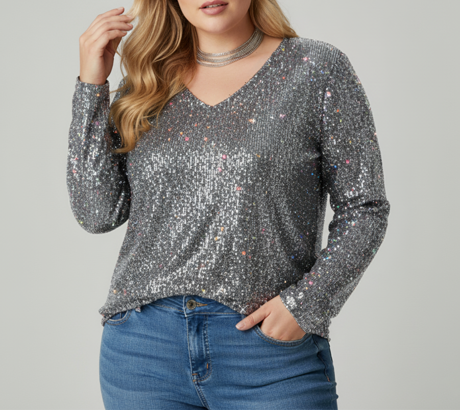 Elegant V-Neck Shimmer Top for Women | Available in Plus Sizes