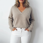 Plus Size Women's Oversized Knit Sweater with Elegant V-Neck Design