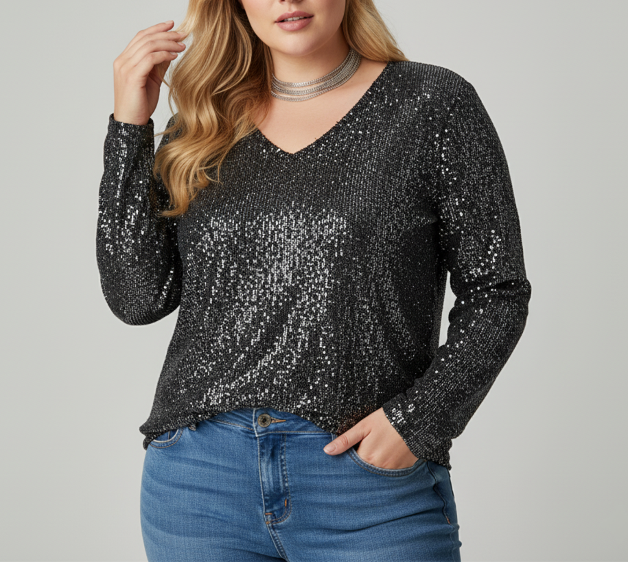 Elegant V-Neck Shimmer Top for Women | Available in Plus Sizes