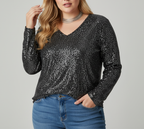 Elegant V-Neck Shimmer Top for Women | Available in Plus Sizes