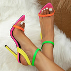 Striking High-Heel Sandals Featuring Vibrant Neon Straps