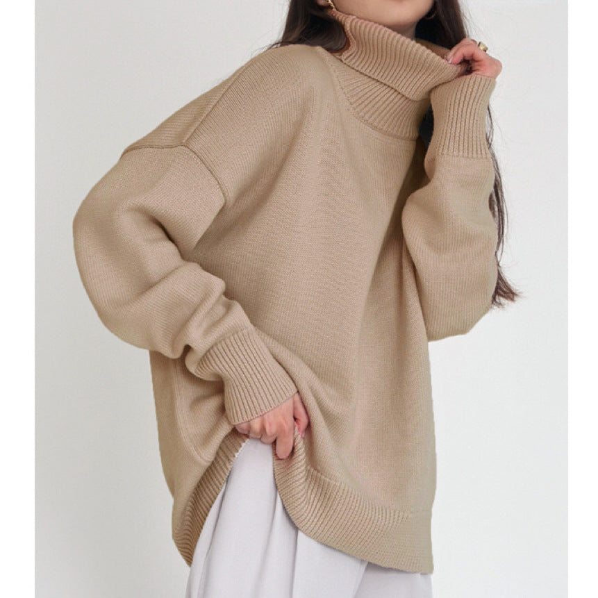 Basic Knit Oversized Turtleneck Sweater for Women