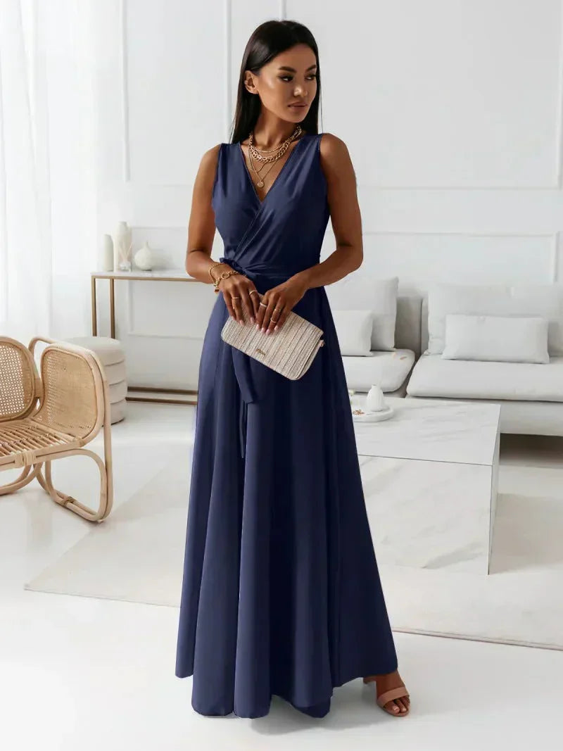 Women's Solid V-Neck Maxi Dress