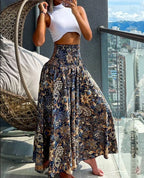 Chic High-Waisted A-Line Skirt with Elastic Waist and Elegant Flow