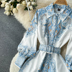 Floral A-Line Dress with Belted Waist Detail