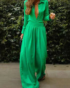 Retro-Style Women's Jumpsuit with Adjustable Stretch Waistband