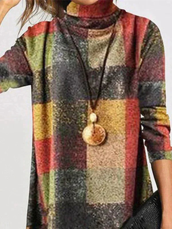 Chic Checkered Turtleneck Dress for Women