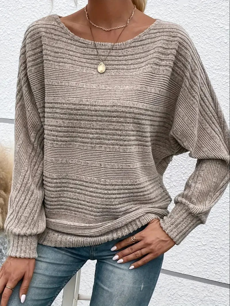 Casual Batwing Sleeve Top with Round Neck