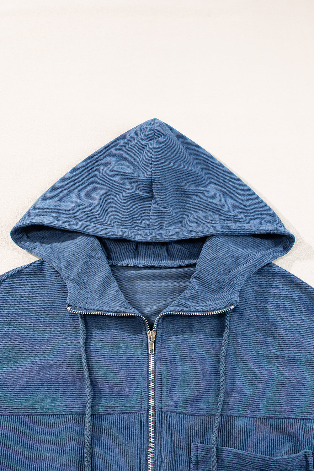 Teal Zip-Up Hooded Jacket with Adjustable Drawstring