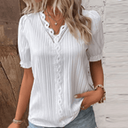 Chic V-Neck Top Featuring Delicate Lace Details