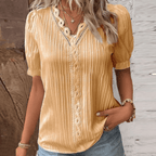 Chic V-Neck Top Featuring Delicate Lace Details