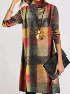 Chic Checkered Turtleneck Dress for Women
