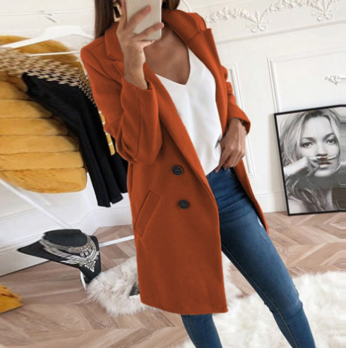 Women's Notched Collar Double-Breasted Wool Coat